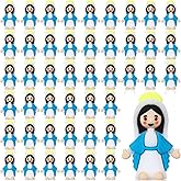 CroBlissful 50 Pack Little Virgin Mary Figurines Bulk Mini Easter Jesus Figures for Thanksgiving Day Easter Eggs Stuffers Sunday Baptism Gifts (Virgin Mary,Blue)