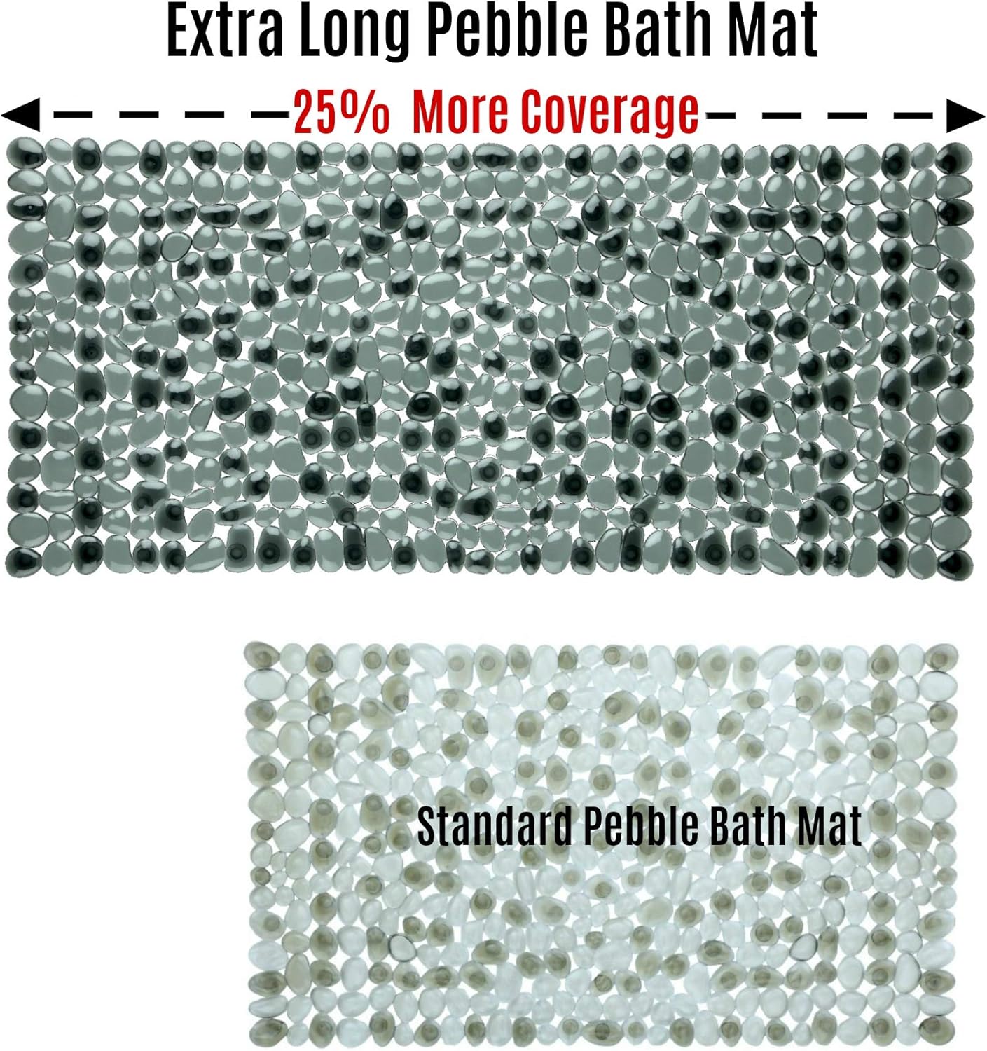 SlipX Solutions Dark Gray Extra Long Pebble Bath Mat Feels Great on Tired Feet & Helps Prevent Slips (Looks Like River Rock, 188 Suction Cups, Machine Washable): Home & Kitchen