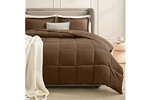 Homelike Moment Queen Comforter Set Brown, Lightweight Comforters Queen Size Set, Soft Down Alternative Bed Comforter Full Size All Season 3 Pcs Bedding Set, 1 Comforter 90”x90“+2 Shams 20“x26”