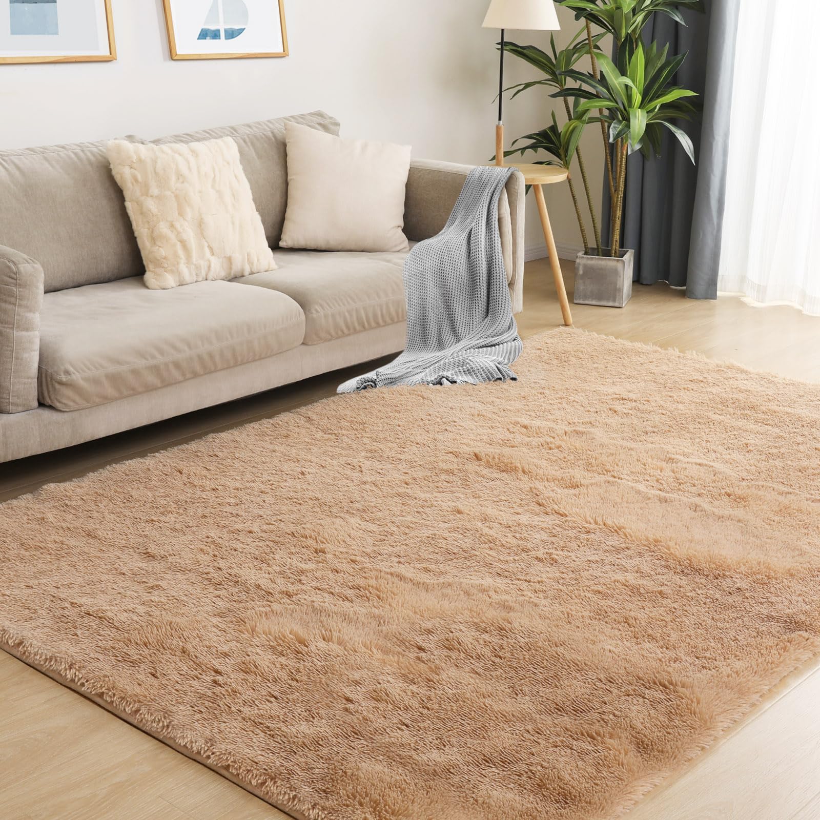 Photo 1 of Puremy Area Rugs 8x10, Fluffy Rugs for Living Room, Ultra Soft Rugs for Bedroom, Non-Slip Indoor Carpet for Nursery, Kids Room, Playroom, Home Decor, Camel