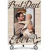 SIXEIGHT Dad Gift Best Dad Ever Photo Frame Dad Picture Frame Wooden Photo Frame with Stand Father's Day Birthday Gifts for Dads from Daughter Son Birthday Christmas Desk Decor 4x6 Photo Frame-A14
