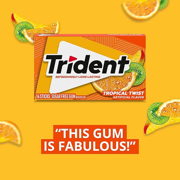 TRIDENT TROPICAL TWIST SUGAR-FREE CHEWING GUM, 3 PACKS OF 14 PIECES (42 TOTAL PIECES)