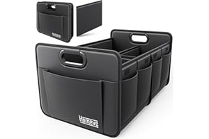Foldable Cargo Trunk Organizer, Reinforced Handles Great Car, SUV, Truck, Minivan (Black, 2 Compart)