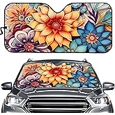 BIGCARJOB Blossom Boho Floral Car Front Window Sunshade Sun Shield Cover,Womens Girls Cars Interior Accessories with Watercolor Flower Foldable Auto Windshield Sun Shade Uv Heat Sun Visor Protector