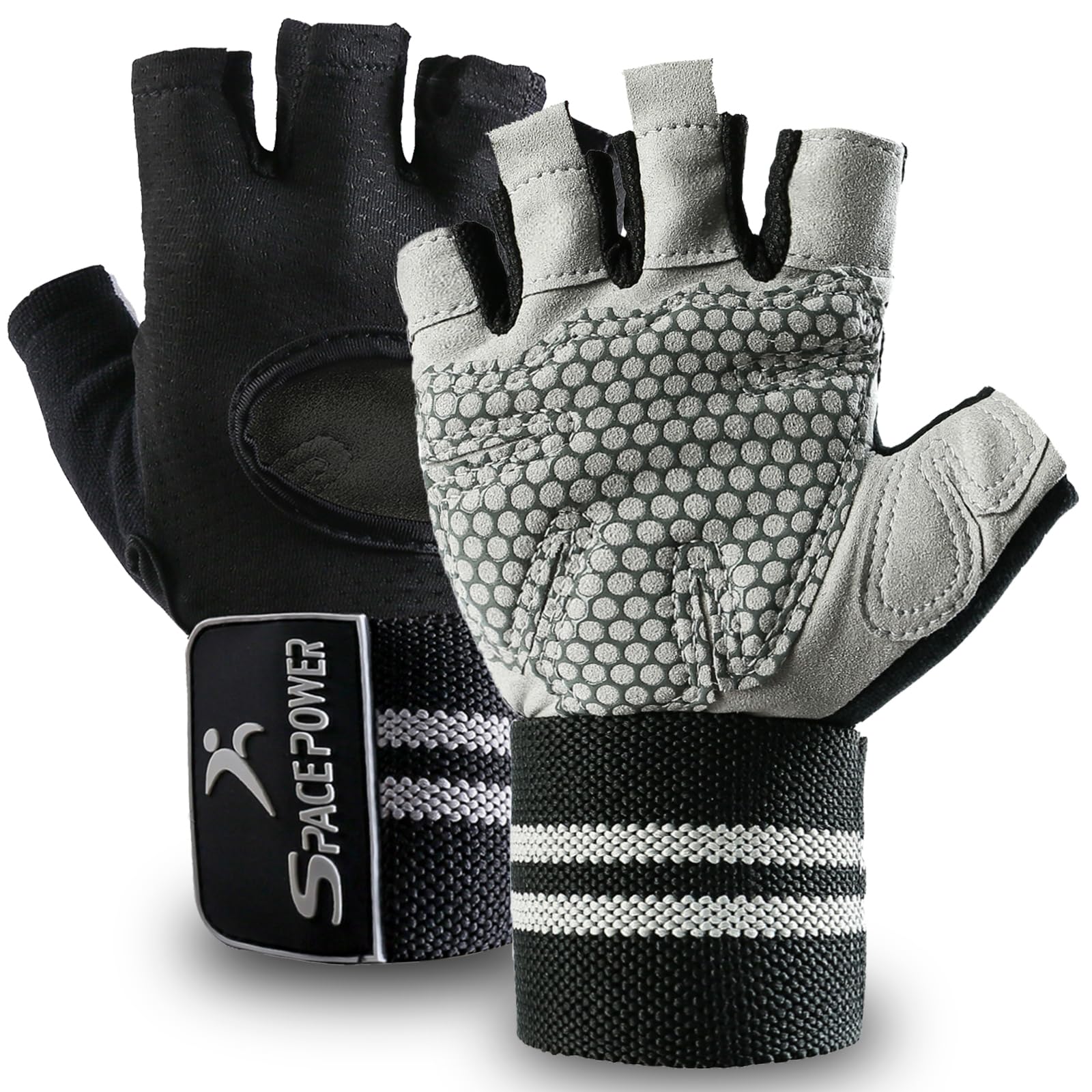 Workout Gloves Weight Lifting Gloves: Fingerless Gym Gloves with Wrist Wraps Support for Mens & Womens, Full Palm Protection Breathable Sports Gloves for Exercise, Training, Fitness, Pull-up (M)
