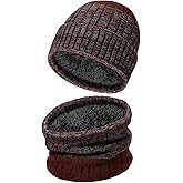 Jelbolin Winter Hat and Scarf Set: Windproof Fleece Lined Neck Warmer Warm Knit Beanie for Men Women Skiing Hiking Cycling