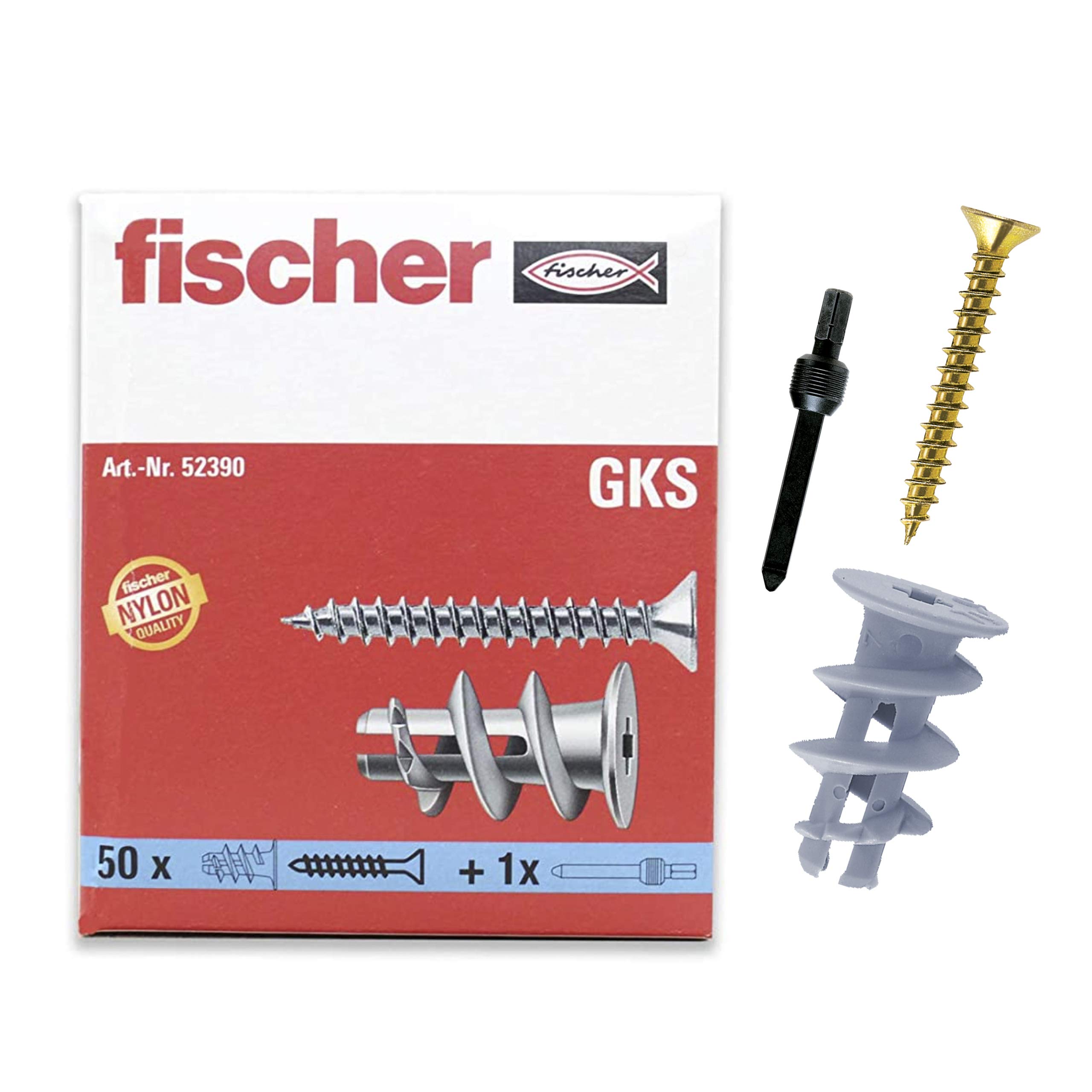 fischer Plasterboard Fixing GK, Strong Plasterboard Dowels, Self Tapping Thread, Easy Plasterboard Install, Cross Slot Drive, 50 Pieces