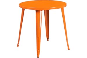 EMMA + OLIVER Commercial Grade 30" Round Orange Metal Indoor-Outdoor Table