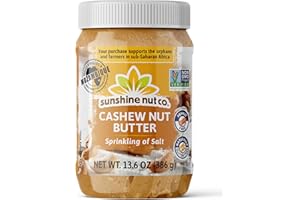 Sunshine Nut Company Gourmet Natural Cashew Butter, Sprinkling of Salt, 1 Pack, Vegan Spread with Hand-Roasted Mozambique Cashews, No Added Sugar, 13.6 oz Jar