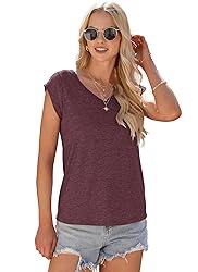 AUSELILY Womens Cap Sleeve T-Shirt Casual Loose Fit