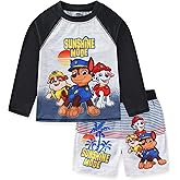 Paw Patrol Nickelodeon Chase Marshall Rubble Boys UPF 50+ Rash Guard and Swim Trunks Swimsuit Set for Toddler and Big Kids
