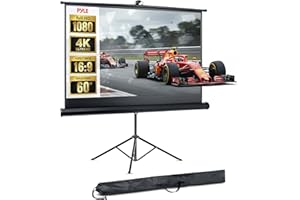 Pyle Universal Projector Screen w/Stand - 60-Inch Floor Standing Portable Fold-Out Rollup Matte for Projection, Includes Trip