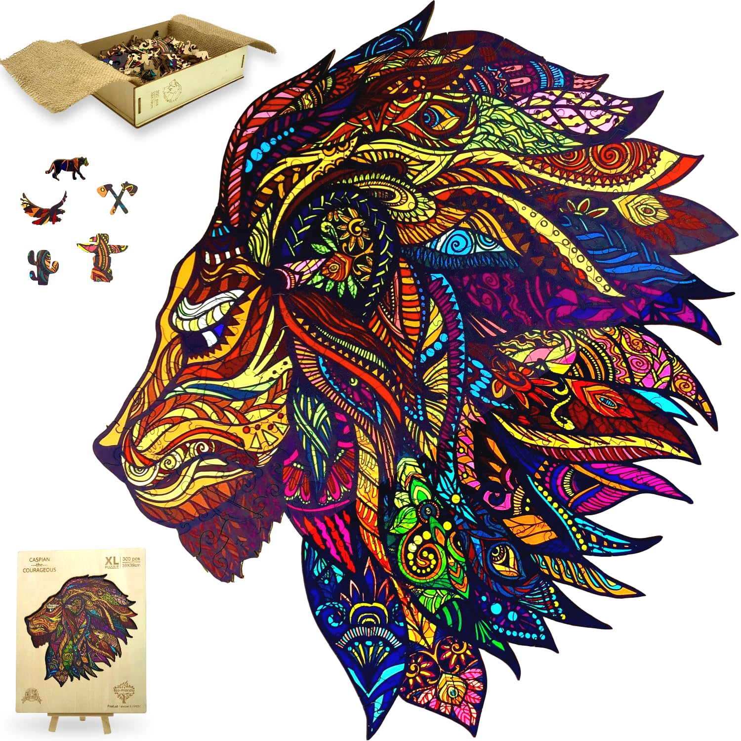 Wooden Jigsaw Puzzles for Adults XL 300 Piece (39x39cm) – Lion Wood Jigsaw Puzzle for Adults Presented in Gift Box by The Puzzled Tree