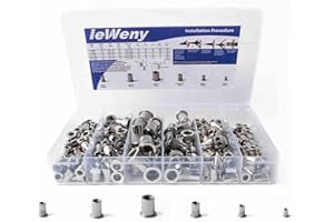ieWeny Stainless Steel Rivet Nut Assortment Kit(216Pcs), 1/4"-20, 3/8"-16, 5/16"-18, #10-24, #8-32, #6-32UNC SAE Rivnuts Set, Threaded Inserts for Sheet Metal, Automative and Out Door Solar Panel