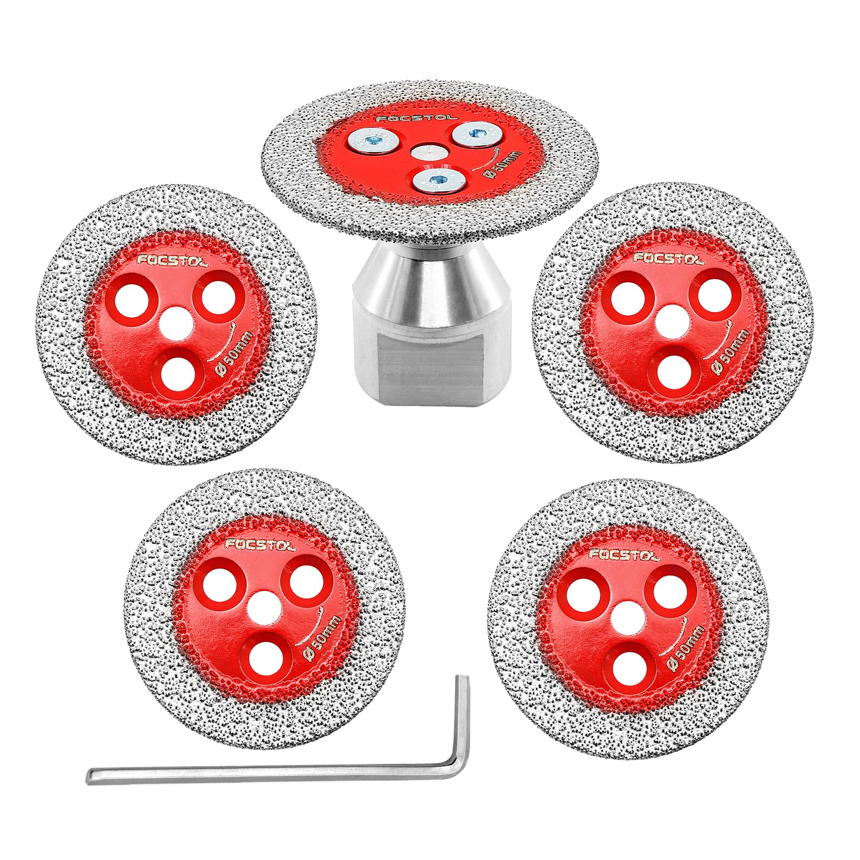 Mini Diamond Engraving Saw Blade - FOCSTOL 5pcs 50mm Cutting Disc with 1pc M14 Thread Flange for Marble Granite Artificial Stone Porcelain Tile Ceramic
