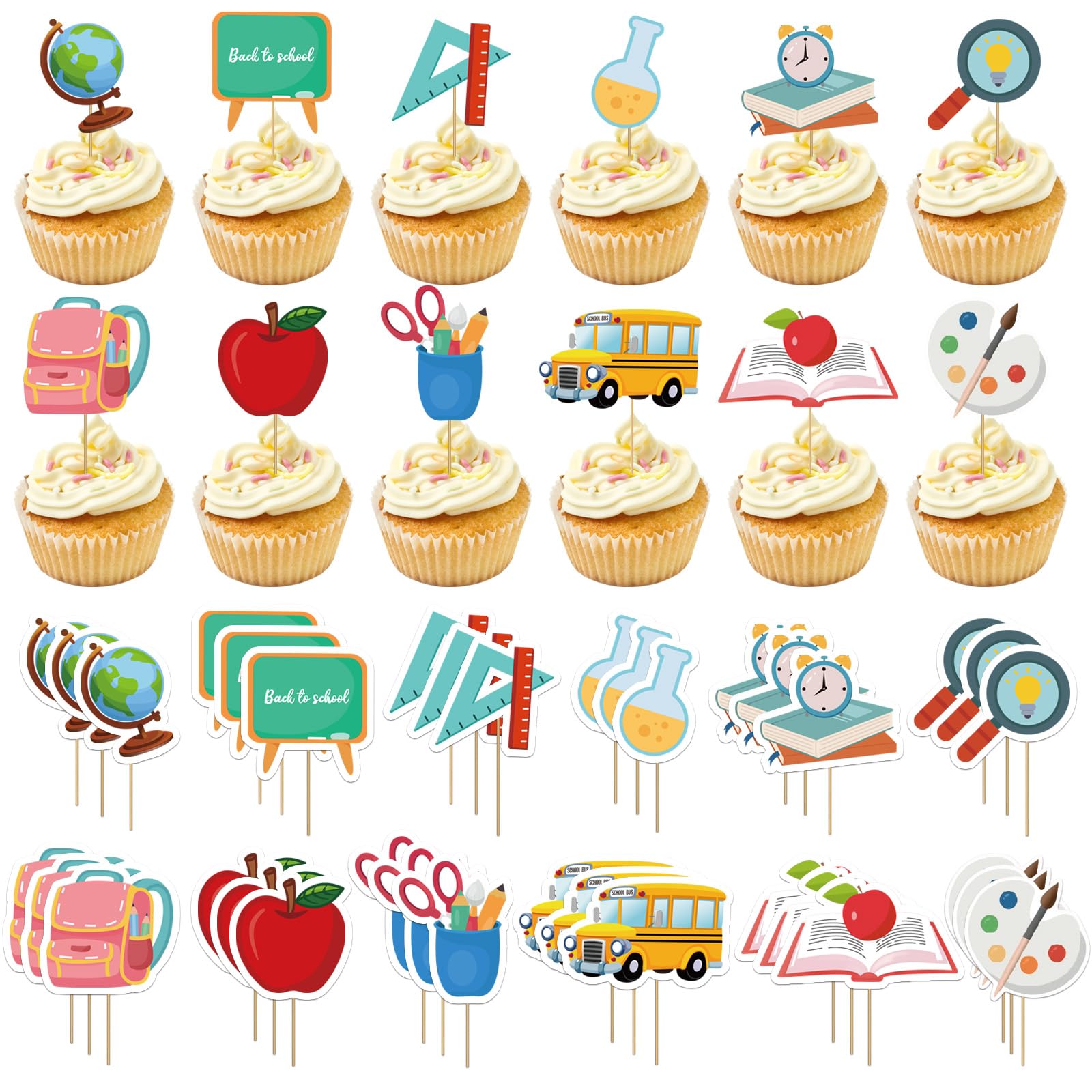 Photo 1 of 36Pcs Back to School Teacher Cupcake Toppers, Creative and Easy to Operate Decorations Cupcake Picks Book, School Safe Cupcakes & Teacher Cupcake Toppers Applicable for Opening Ceremony