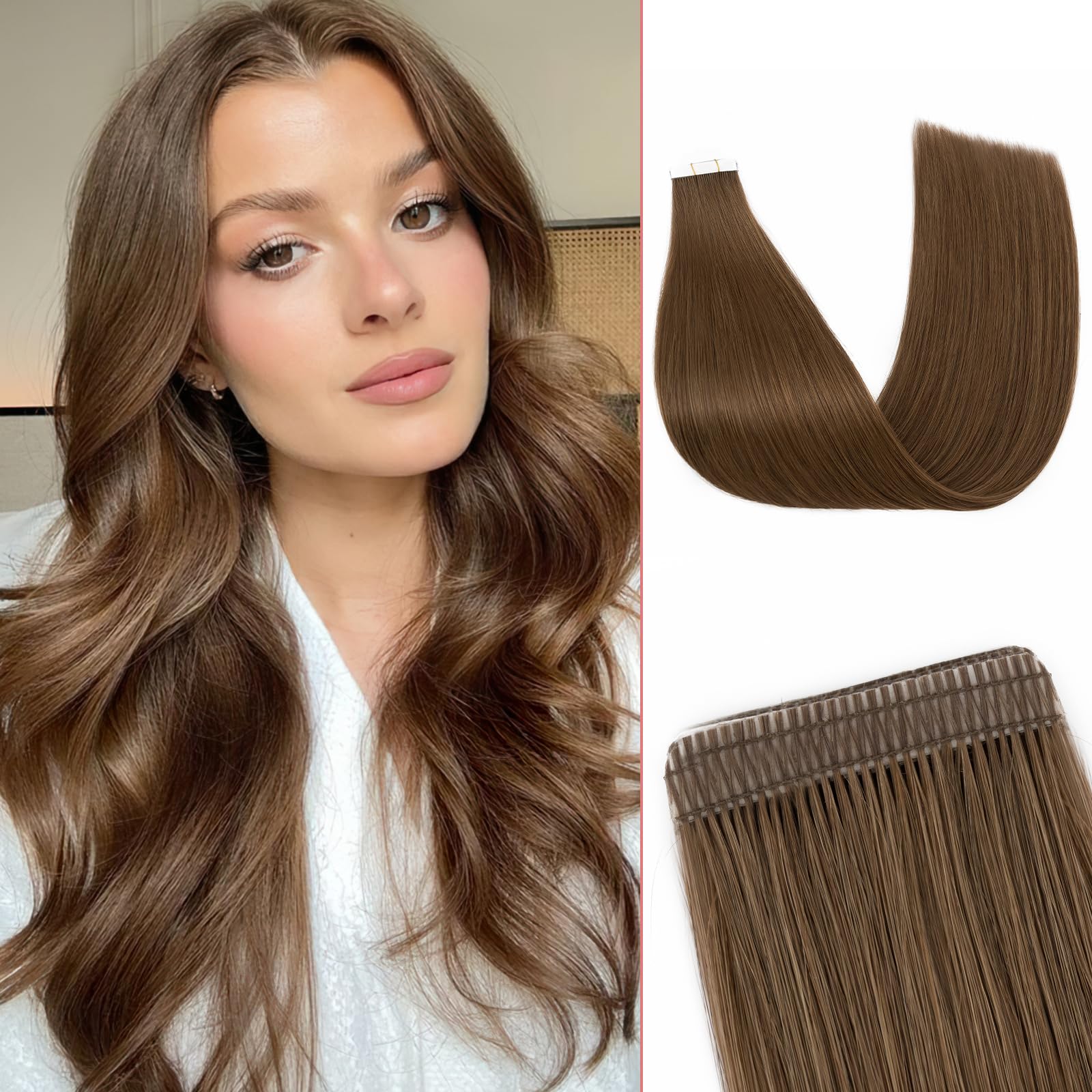 SEGOHAIR Tape in Hair Extensions Human Hair - 20PCS Double Stitched Real Hair 18" Invisible 36g Natural Straight Shiny & Smooth Dark Chocolate Brown