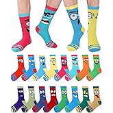 Croloose 8 Pairs Funny Emotion Crew Socks for Men Mismatch Crew Dress Socks Novelty Different Fun Designs Colors Socks Holidays Gifts for Men Dad Grandpa