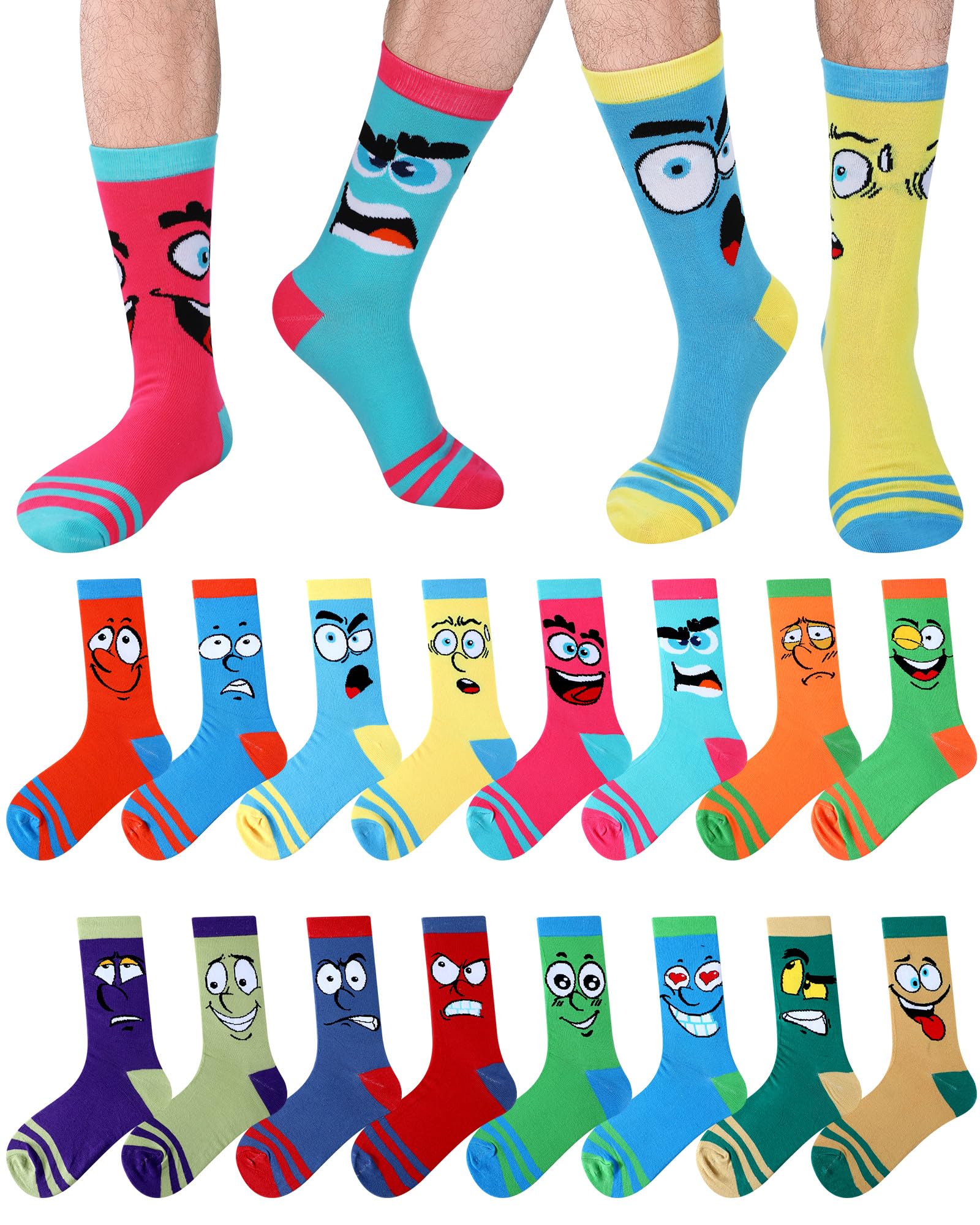 Photo 1 of Croloose 8 Pairs Funny Emotion Crew Socks for Men Mismatch Crew Dress Socks Novelty Different Fun Designs Colors Socks Holidays Gifts for Men Dad Grandpa