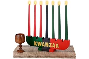 DERTE 10 Pieces Kwanzaa Kinara Set 3 Red 3 Green 1 Black Kwanzaa Candles Double Sided Wooden Kwanzaa Candle Holder Kwanzaa Celebration Decorations