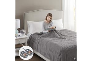 Beautyrest Electric Blanket Luxurious Micro Fleece Ultra Soft Ribbed Textured, Cozy and Snuggly Cover for Cold Weather, Fast Heating, Auto Shut Off, 20 Level Heat Setting Controller, Full, Grey