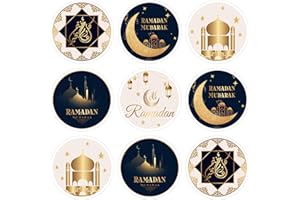 INCHOLL Black Gold Ramadan Stickers 180 Pcs Ramadan Black Gold Round Sticker Kit Black Gold Ramadan Decoration Ramadan Party Supplies Favors