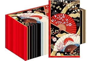 Deorfuy Japanese Hibachi Party Decorations, 100 Sheets Hibachi Party Napkins Supplies Disposable, Asian Japanese Style Paper Fans Paper Supplies Decor for Birthday Baby Shower, 4.3 x 7.9 Inch