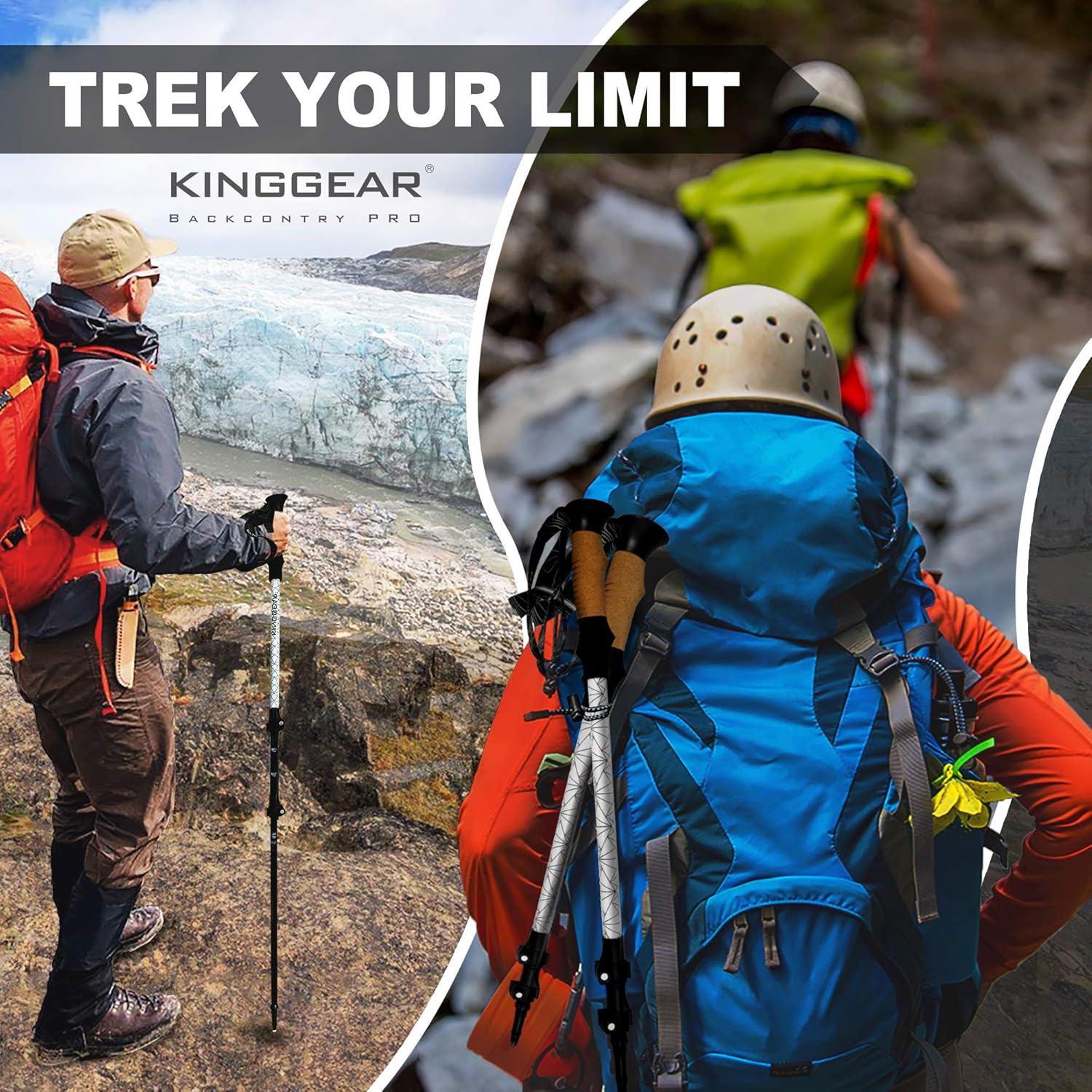 KINGGEAR Trekking Poles, Collapsible Adjustable Walking Sticks, Lightweight 7075 Aluminum, Quick Flip Lock, Anti-Sweat Cork, Tungsten Tips for Hiking, Nordic Walking and Cross Trekking(White) : Sports & Outdoors