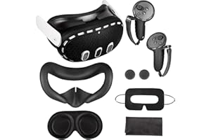 Hilceriy 7 in 1 VR Accessories Compatible with Meta/Oculus Quest 3, Silicone Face Cover, Protective Lens Cover,5 Disposable Eye Cover, VR Cleaning Cloth, 2 Thumb Grips, Gifts for Christmas (Black)