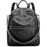 BOYATU Genuine Leather Backpack Purse for Women: Anti Theft Convertible Soft Backpacks - Elegant Womens Travel Backpack (02 Medium-Obsidian Black)
