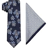 Geoffrey Beene Mens Classic Formal Casual Modern Pattern Design Textured Floral Necktie Pocket Square Set
