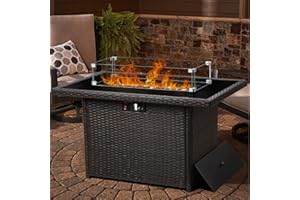 LayinSun 44" Propane Gas Fire Pit Table, 55000 BTU Rectangular Fire Pit with Glass Wind Guard for Outside Patio Deck Garden Backyard
