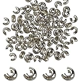 pson 300PCS Silver Crimp Bead Covers, Open Half Round Crimp Bead Knot Cover Small Beads, Versatile Caps for Jewelry Making, Craft, DIY