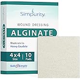 Simpurity Calcium Alginate Wound Dressing 4" x 4" - 10 Pads - Highly Absorbent Non-Stick Pads for Moderate to Heavy Exudate - Alginate Dressing for Pressure Ulcers Diabetic Leg Ulcers Bed Sores