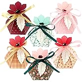CHolic 48Pcs Party Favor Candy Box, Petal Shaped Gift Candy Box with Tags and Ribbons for Flower Themed Party, Bridal Shower, Wedding Decorations, Candy Table Decorations