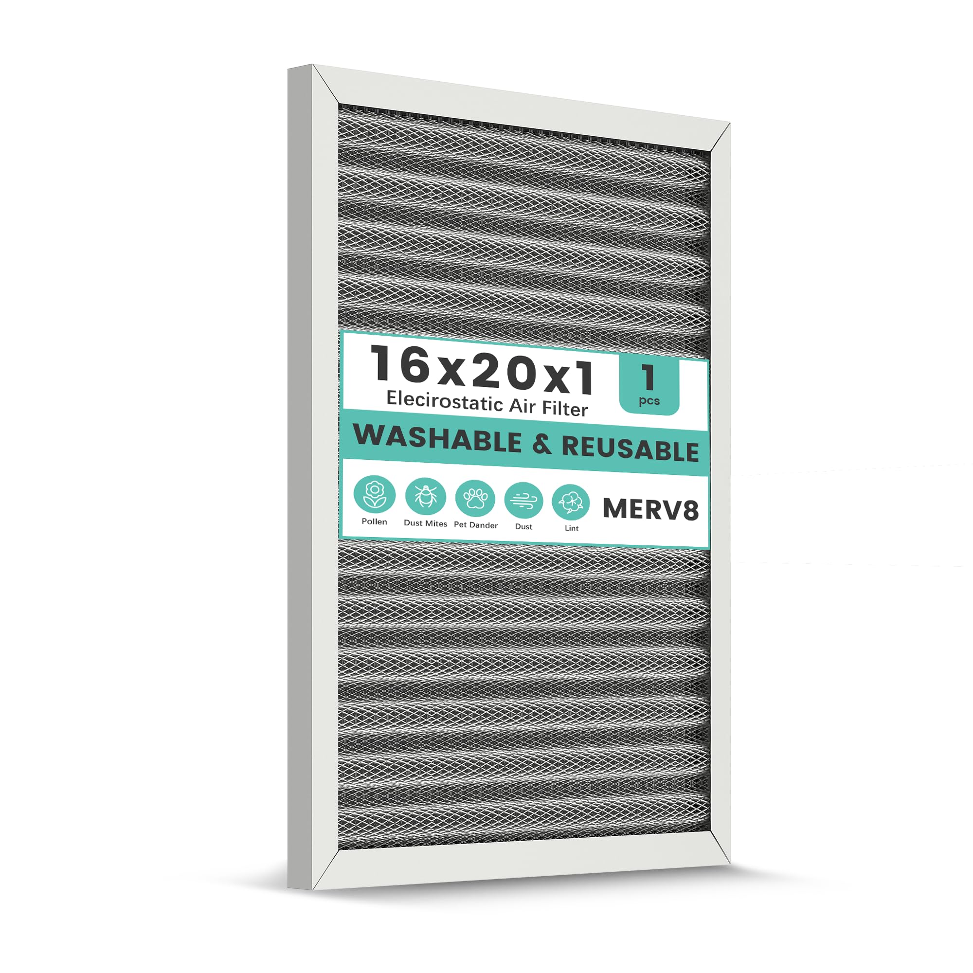 Photo 1 of 16x20x1 Reusable Air Filter, Washable, Electrostatic HVAC AC Furnace Filter, Merv 8, Lasts a Lifetime, Breathe Safe at Home or in the Office (Actual Size:15.5x19.75x0.8 Inch)