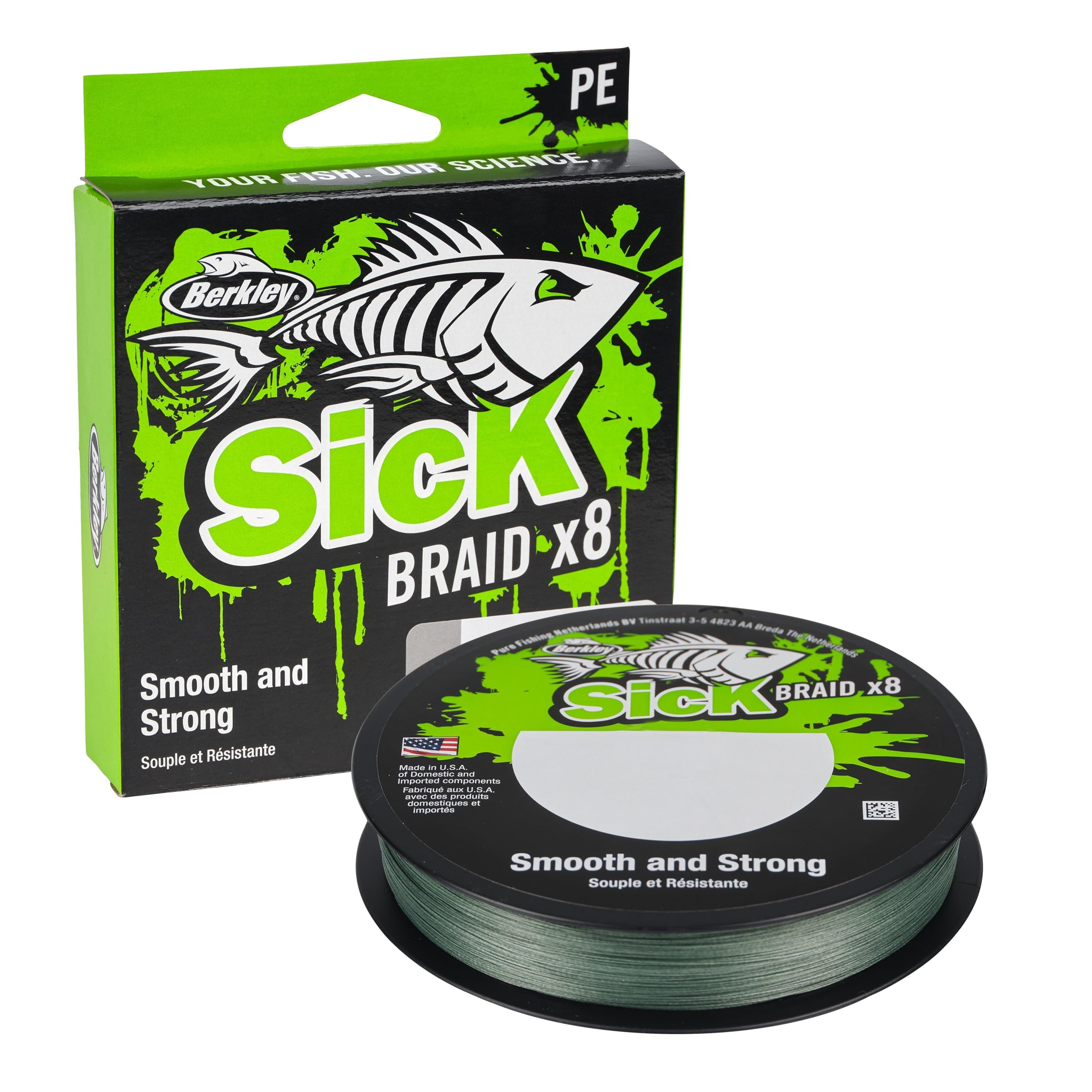 Berkley Sick Braid - 8 Strands Braided Fishing Line, Super Smooth 8 carrier Multifilament PE Braid Predator Fishing Lines 150/300m For Freshwater and Saltwater Sea Fishing, Unisex, Moss Green