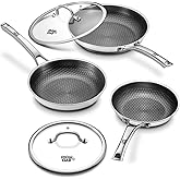 Yonida Non Stick Frying Pans with 2 Lids, 8+10+12 inch, Hybrid Frying Pans Set Nonstick,Skillets Stainless Steel Upgrade, Dishwasher & Oven-Safe, Induction Compatible Cooking Pan, PFOA Free Cookware