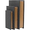 DECOR4SEASON Modern Linen and Wood Decorative Faux Book Boxes Set of 3-13",10",8" - Black