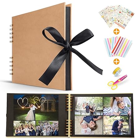 Koooper DIY Scrapbook Fotoalbum, 80 Seiten Schwarzes Kraft Papier A4 Fotobuch Jubiläum Scrapbook, Reise Album, Baby Family Fo
