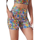 Tough Mode Women High Rise 5" Super Soft Athletic Shorts Pockets Bike Fitness Workout Running Yoga Tummy Control