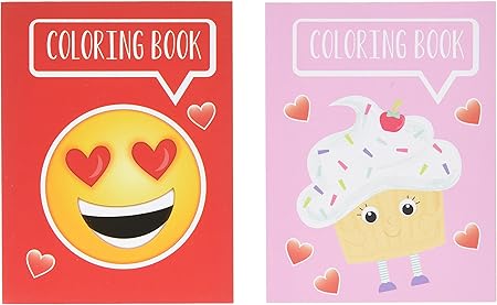 Amazon バレンタイン キャラクター ミニ塗り絵 24冊パック スマイリーフェイス 絵文字 12冊 カップケーキデザインブック ぬりえ おもちゃ