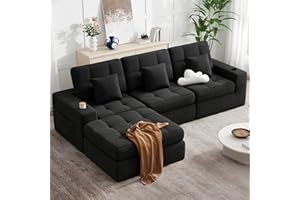 112" L Shaped Cloud Boneless Couch,Modern Modular Sectional Sofa with Layered Cushion,No Assembly Convertible Corduroy Couche