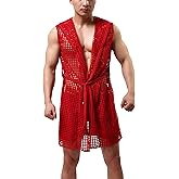 Mens Sexy See Through Towel Bath Robe Hooded Mesh Transparent Bathrobe