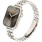 Wipalor Thin Classic Metal Chain Band Fit Slim Apple Watch Bands for women 42mm 41mm 40mm 38mm, Dressy Cute Stainless Steel iWatch Bands for iPhone Watch Bands Series 11 10 9 SE 8 7 6 5 4 3 2 1-Starlight