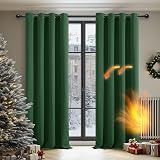 Deconovo Forest Green Blackout Curtains 2 Panels 140x175 Eyelet Thermal Ready view 2