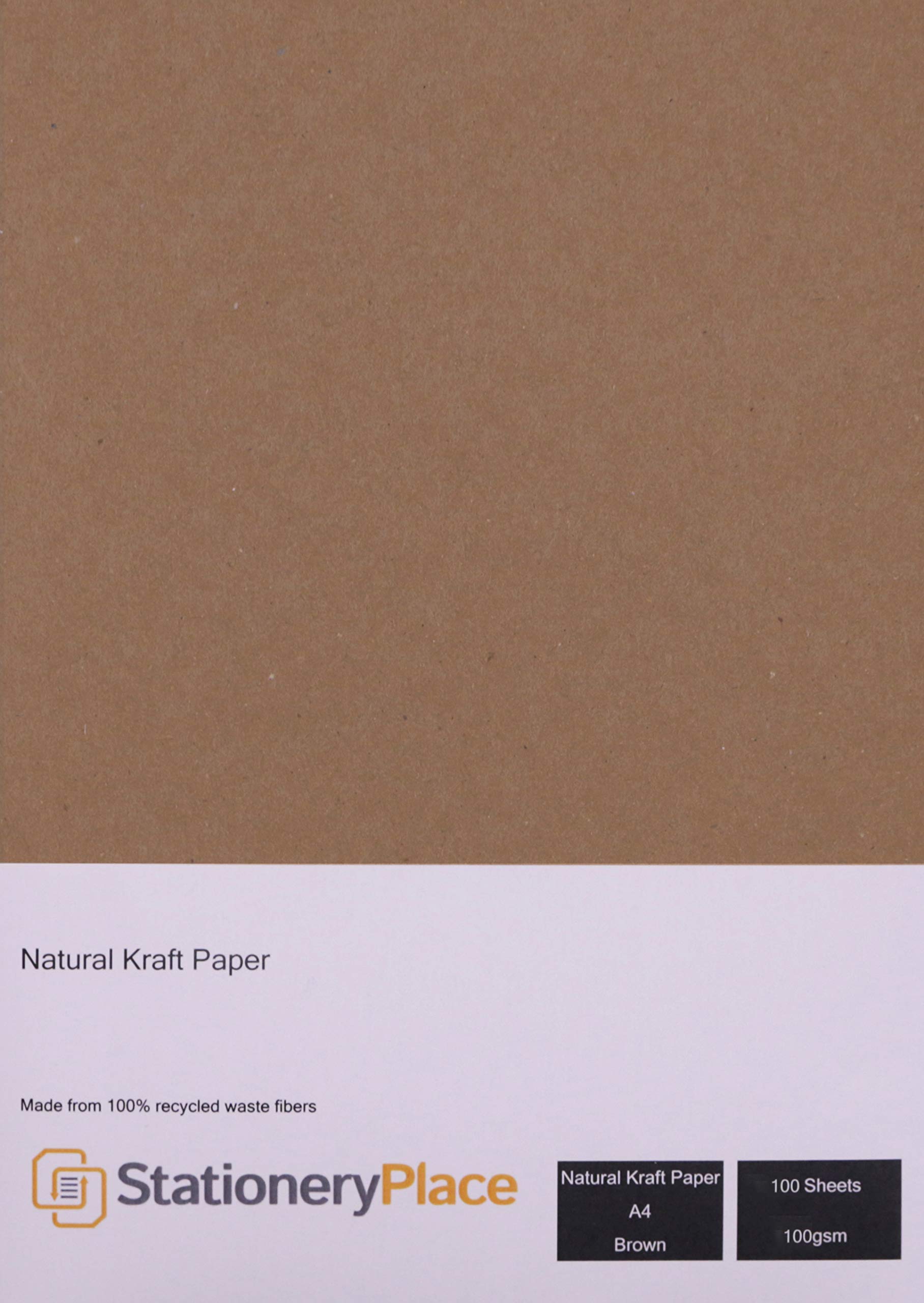 Stationery Place Brown Recycled Natural Kraft Paper A4 100 GSM 100 Sheet Pack