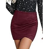 Ezcosplay Women High Waisted Faux Suede Ruched Wrap Mini Skirt Asymmetrical Tulip Hem Bodycon Short Skirts
