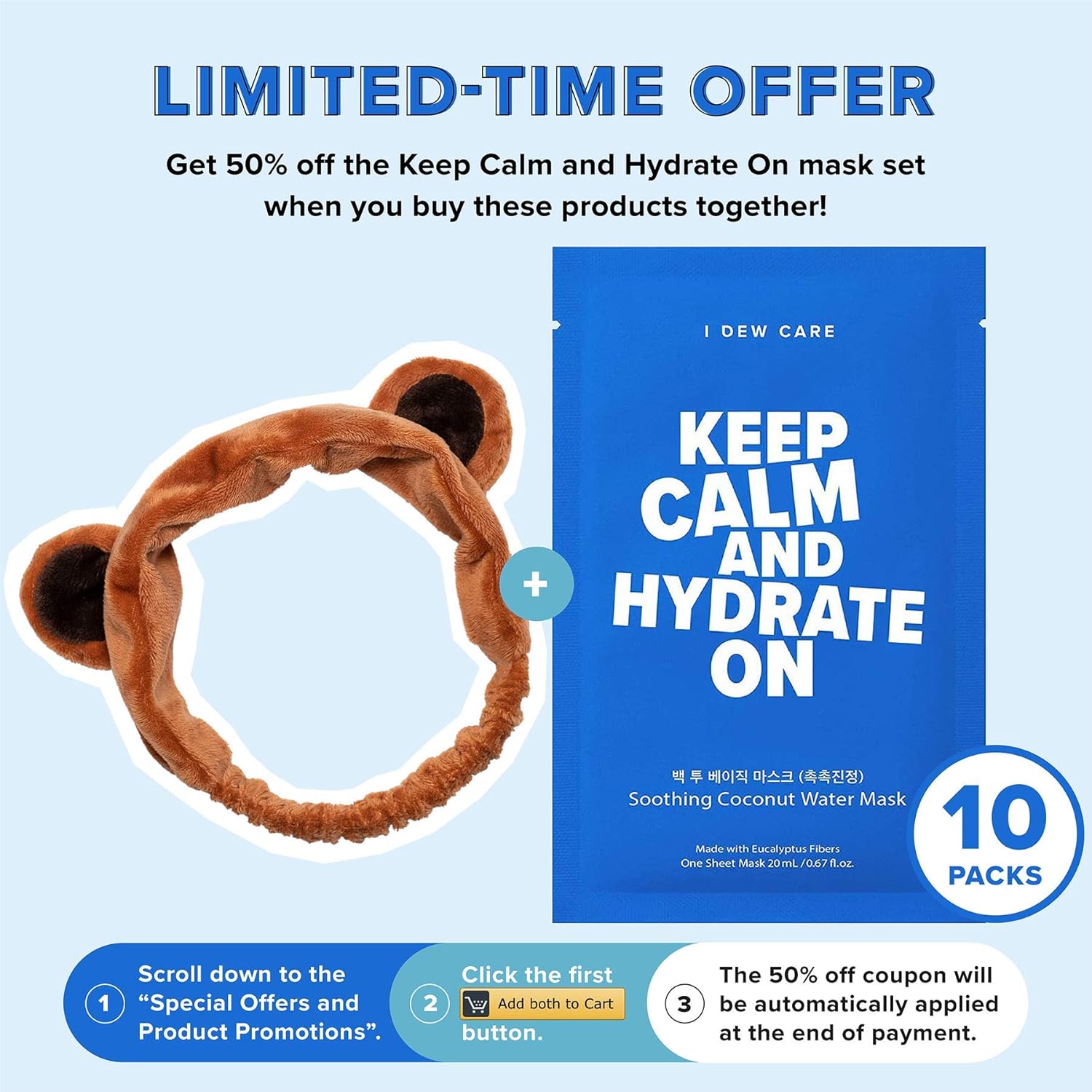 I DEW CARE Brown Bear Face Wash Headband | Soft Velvet Spa Headband for Washing Face, Makeup, Shower, Bath | Korean Skincare : Beauty