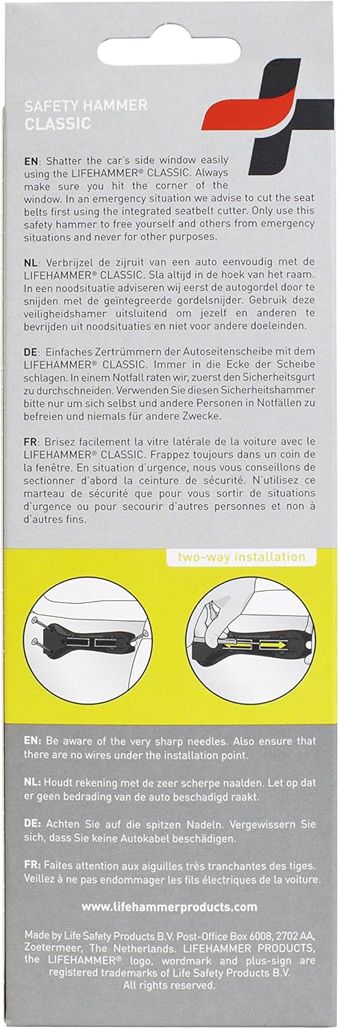 Lifehammer Brand Car Safety Hammer, The Original Emergency Escape and Rescue Tool with Seatbelt Cutter, Made in The Netherlands, Orange (2-Pack): Automotive